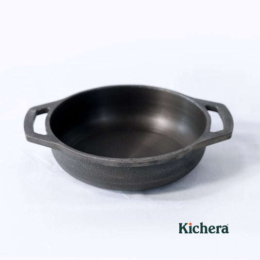 Kichera Cast Iron Lunch Combo | 9” Flat Base Kadai & 2-in-1 Grill Pan + Free Tadka Pan