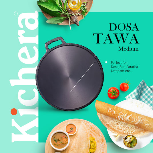 Kichera Cast Iron Breakfast Combo | Cast Iron Appam Pan & 11” Dosa Tawa + Free Tadka Pan