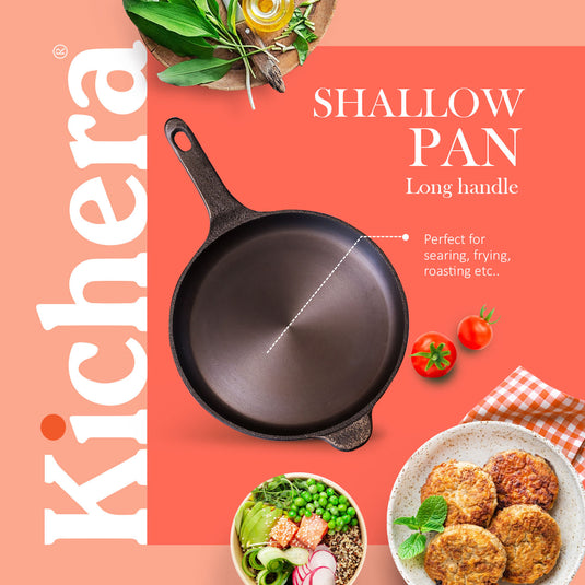 Kichera Cast Iron Lunch Combo | 10” Round Kadai & 10” Shallow Fry Pan + Free Tadka Pan
