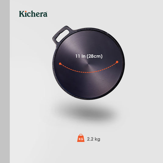 Kichera Cast Iron Breakfast Combo | Cast Iron Appam Pan & 11” Dosa Tawa + Free Tadka Pan