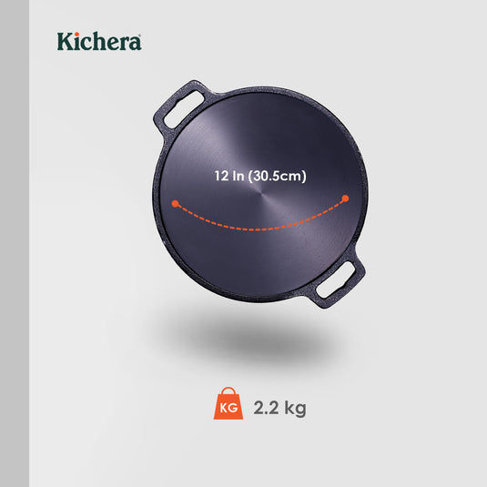 Kichera Cast Iron Breakfast Combo | Cast Iron Appam Pan & 12” Dosa Tawa + Free Tadka Pan