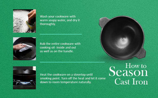 Kichera Cast Iron Breakfast Combo | Appam Pan & 10” Dosa Tawa with Long Handle + Free Tadka Pan