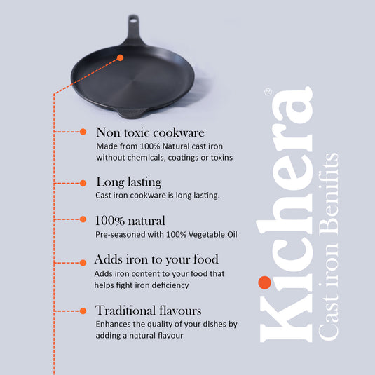 Kichera Cast Iron Lunch Combo | 10” Round Kadai & 10” Shallow Fry Pan + Free Tadka Pan