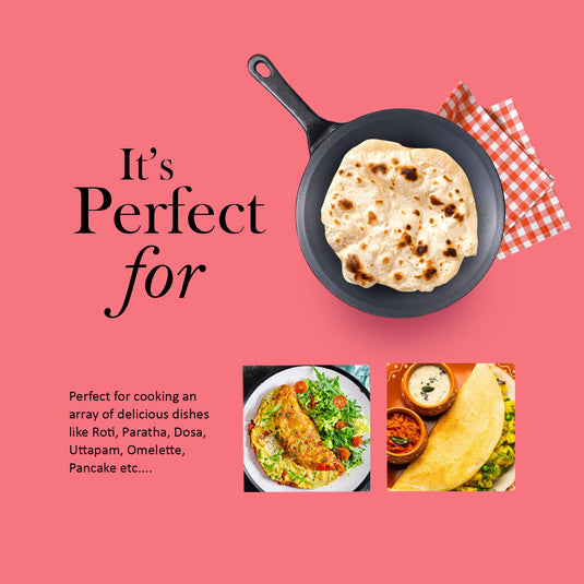 Kichera Cast Iron Dinner Combo | 10” Round Kadai & 10” Roti Tawa + Free Tadka Pan