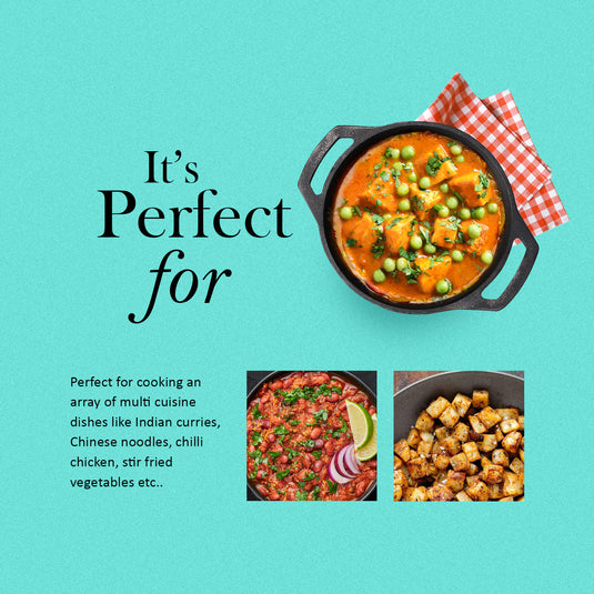 Kichera Cast Iron Lunch Combo | 9” Flat Base Kadai & 2-in-1 Grill Pan + Free Tadka Pan