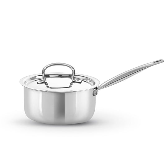 Triply Stainless Steel Saucepan Tube Handle with Lid | Kichera Natural Non Toxic Cookware | Even Heating | Safe for All Stoves