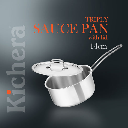 Triply Stainless Steel Saucepan with Lid | Kichera Natural Non Toxic Cookware | Even Heat & Health-Safe | Ideal for Milk, Tea & Sauces