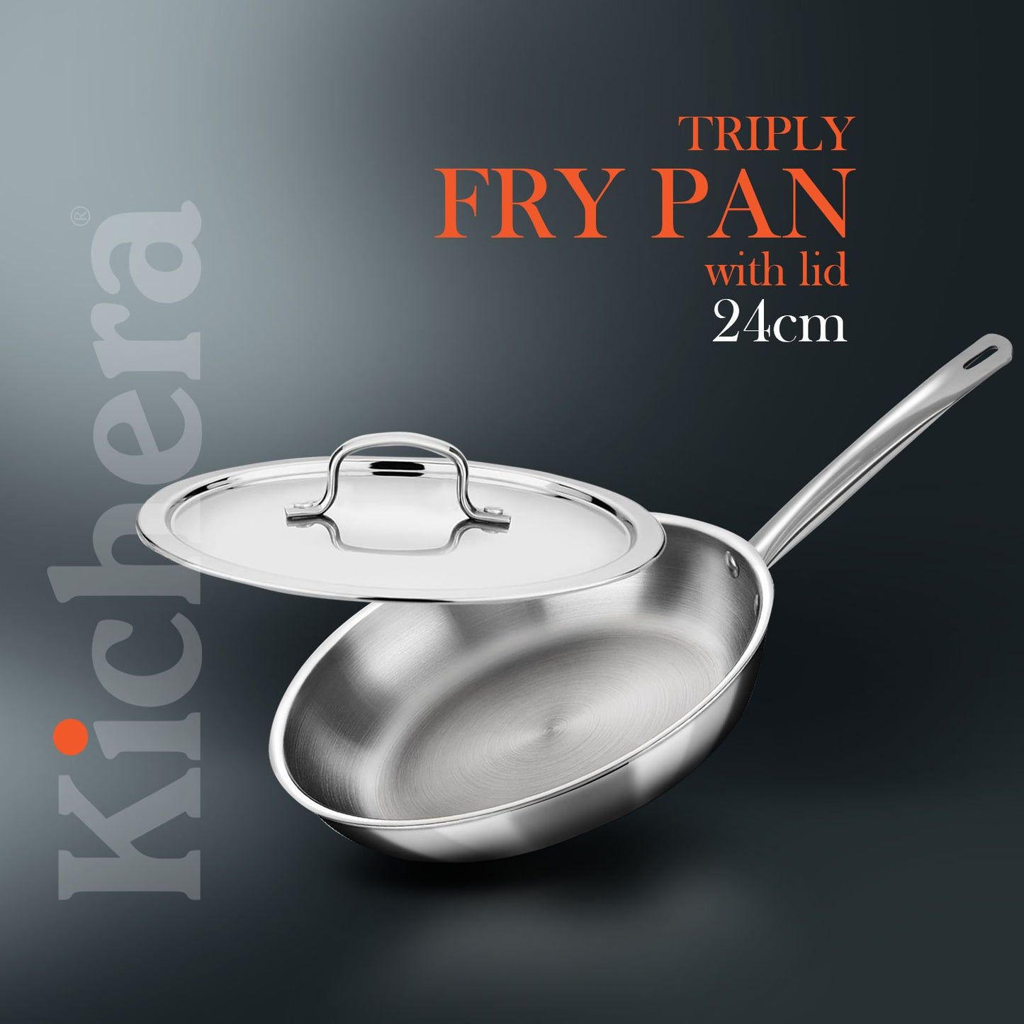 Kichera Triply Stainless Steel Fry Pan Tube Handle with Lid | Non Toxic Cookware | Best Cookware for Health | Induction & Gas Compatible