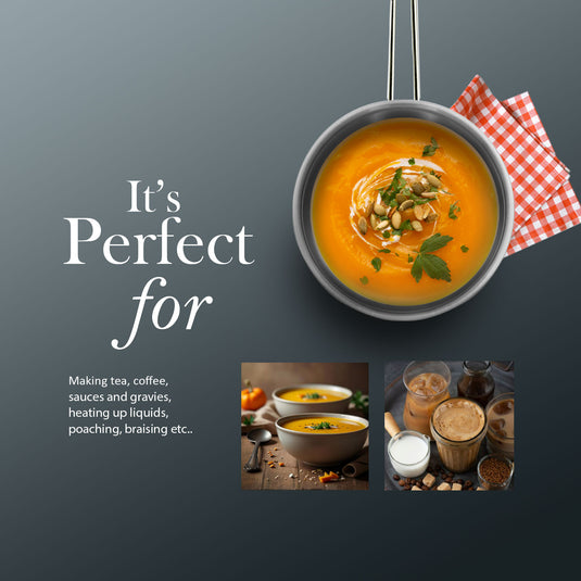 Triply Stainless Steel Saucepan without Lid – Kichera Natural Non Toxic Cookware for Gas, Induction & Campfire Cooking