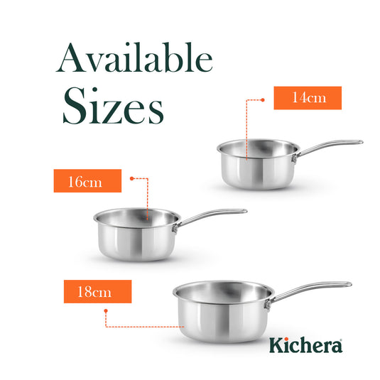 Triply Stainless Steel Saucepan without Lid – Kichera Natural Non Toxic Cookware for Gas, Induction & Campfire Cooking