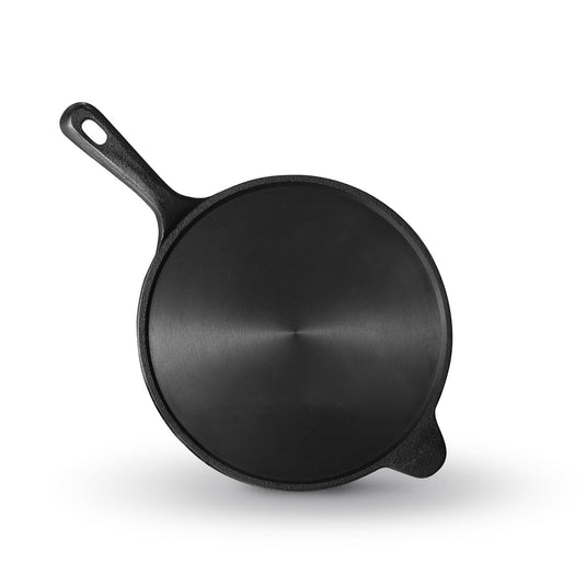 Pre-seasoned Cast Iron Super Smooth Dosa Tawa with Long Handle, Induction Base,Naturally Non-stick 10 Inch