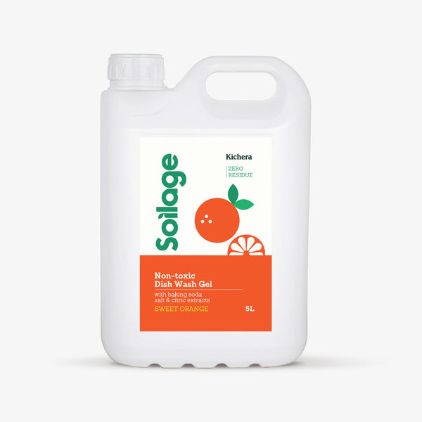 Soilage Organic Dishwash Liquid Gel 5L | Natural & Non-Toxic | Eco-Friendly Sweet Orange | Plant-Based with Baking Soda, Salt & Citric | Baby & Pet Safe | Tough on Grease, Gentle on Hands