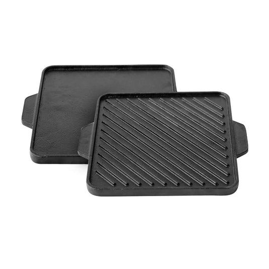 Kichera 2-in-1 Cast Iron Grill Griddle Pan 10-Inch Reversible Tawa for Dosa, BBQ More Pre-Seasoned, Non-Toxic, No Coating