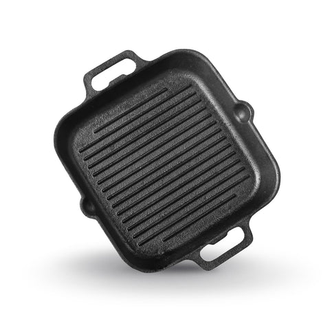 Kichera Pre-Seasoned Cast Iron Grill Pan with Twin Handle | Naturally Non-Stick | Induction Base