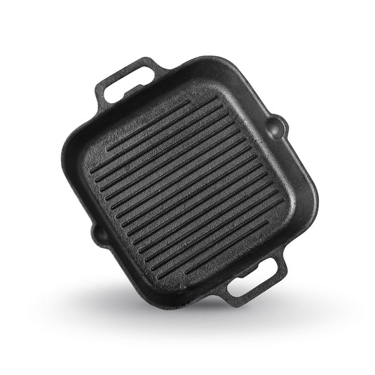 Pre-seasoned Cast Iron Grill Pan with Twin Handle, Naturally Non-stick , Induction Base