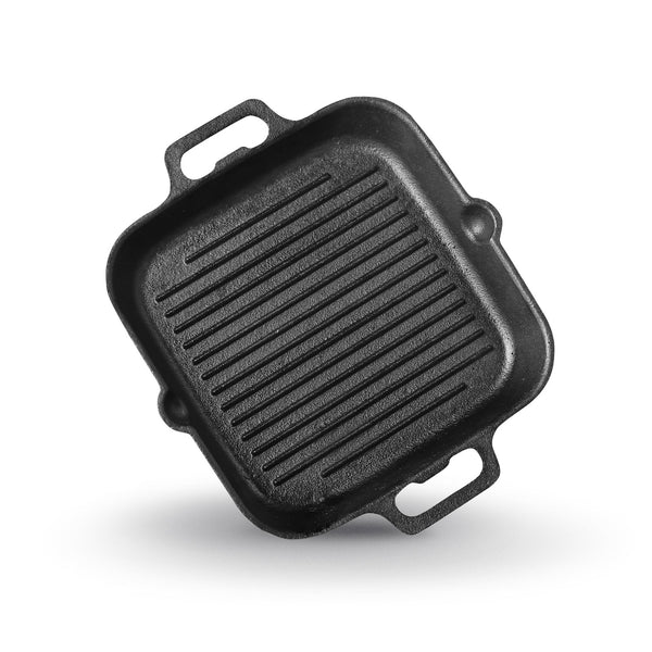 Kichera Pre-Seasoned Cast Iron Grill Pan – Induction Base, Naturally Non-Stick with Twin Handle | Best Non Toxic Cookware