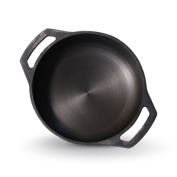 Pre-seasoned Cast Iron Super Smooth flat Base Kadai, Naturally Non-stick , Induction Base kadhai