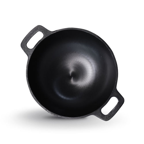 Kichera Pre-Seasoned Cast Iron Round Bottom Kadhai 10 Inch | Naturally Non-Stick & Iron-Rich Indian Cookware