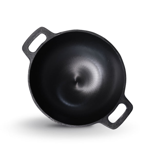 Kichera Pre-Seasoned Cast Iron Round Bottom Kadhai 10 Inch | Naturally Non-Stick & Iron-Rich Indian Cookware