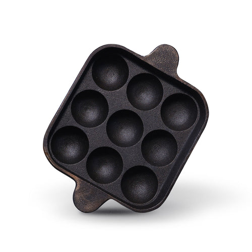 Pre-seasoned Cast Iron Paniyaram Pan Square-Naturally Non-stick Kuzhi Paniyaram 9 pit