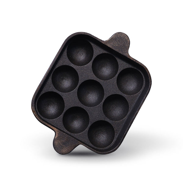 Pre-seasoned Cast Iron Paniyaram Pan Square-Naturally Non-stick Kuzhi Paniyaram 9 pit