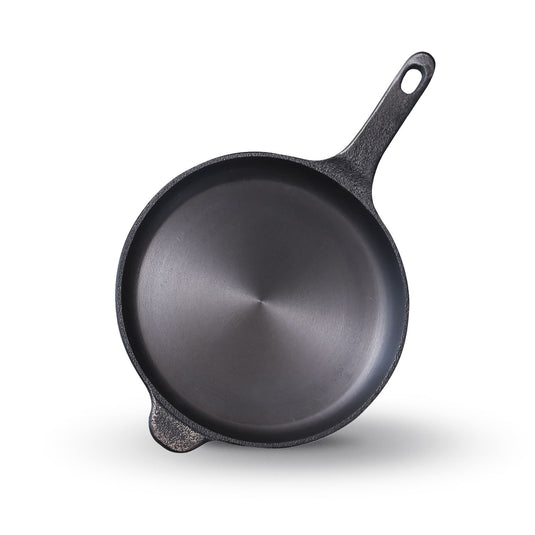 Pre-seasoned Cast Iron Super Smooth shallow fry pan with Long Handle, Naturally Non-stick , Induction Base omelette pan