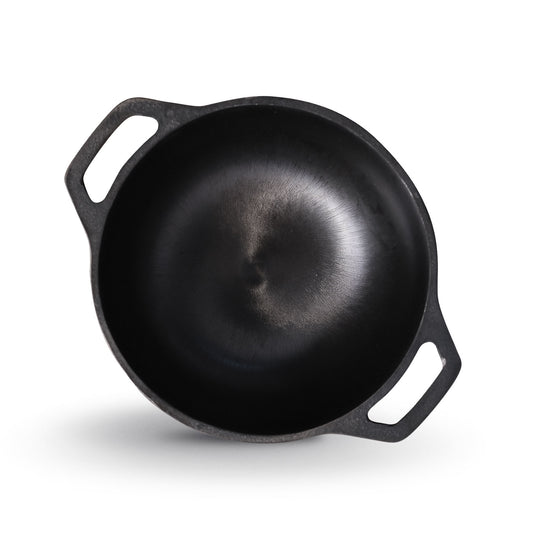 Pre-seasoned Cast Iron Super Smooth Round Bottom Kadhai ,Naturally Non-stick 8 Inch