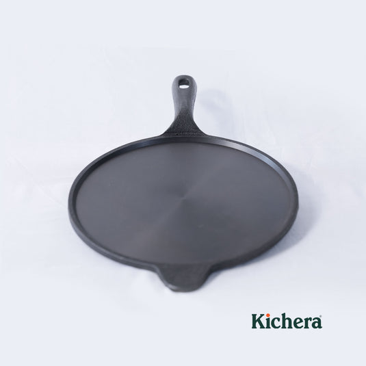 Pre-seasoned Cast Iron Super Smooth Dosa Tawa with Long Handle, Induction Base,Naturally Non-stick 10 Inch