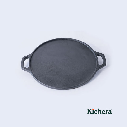 Pre-seasoned Cast Iron Dosa Tawa with Double Handle, Induction Base, Naturally Non-stick Iron Roti Tawa 12 Inch