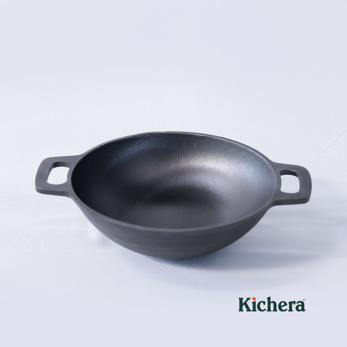 Kichera Pre-Seasoned Cast Iron Round Bottom Kadhai 10 Inch | Naturally Non-Stick & Iron-Rich Indian Cookware