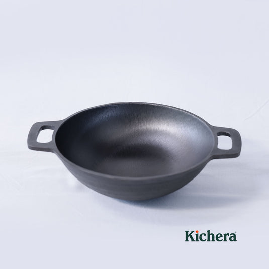 Pre-seasoned Cast Iron Super Smooth Round Bottom Kadhai ,Naturally Non-stick 10 Inch