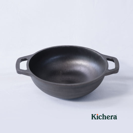 Pre-seasoned Cast Iron Super Smooth Round Bottom Kadhai ,Naturally Non-stick 8 Inch