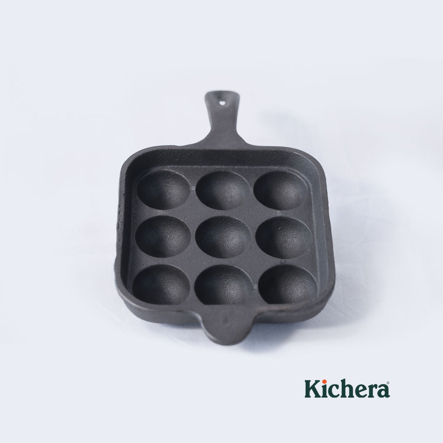 Pre-seasoned Cast Iron Paniyaram Pan Square With Handle-Naturally Non-stick Kuzhi Paniyaram 9 pit