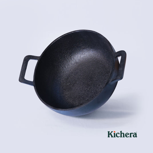 Pre-seasoned Cast Iron Deep Kadai/Kadhai, Naturally Non-stick , Induction Base 9 inch