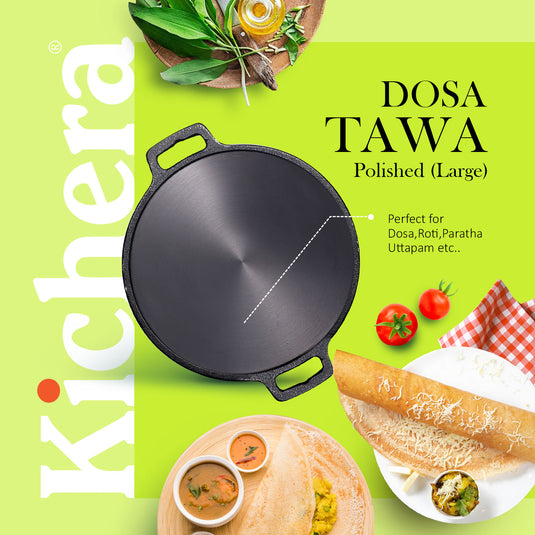 Pre-seasoned Cast Iron Super Smooth Dosa Tawa , Induction Base, Naturally Non-stick Iron Roti Tawa 12 Inch