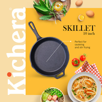 Pre-Seasoned Cast Iron Skillet 10 Inch – Naturally Non-Stick, Induction Base Frying Pan for Healthy Cooking