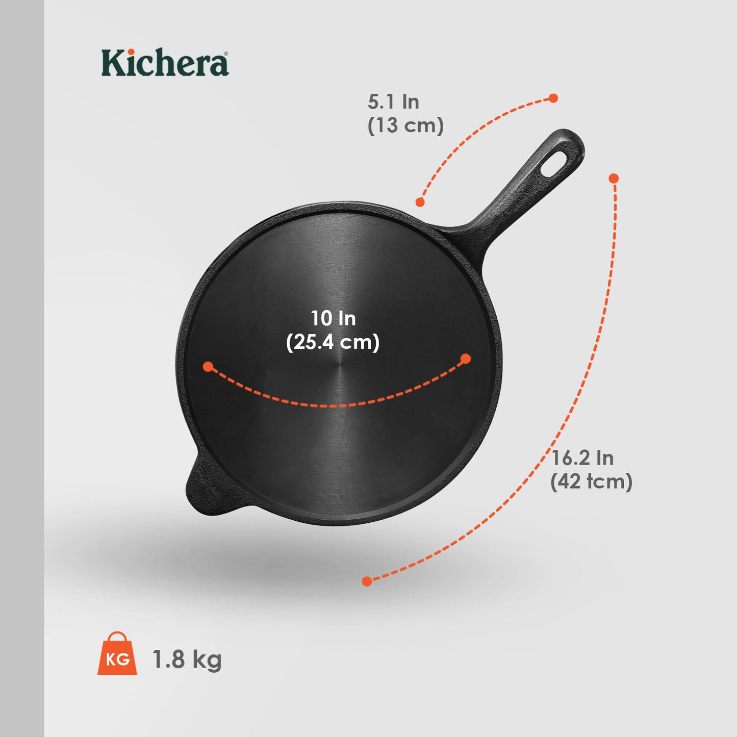 Pre-Seasoned 10 Inch Cast Iron Dosa Tawa with Long Handle, Induction Base, Naturally Non-Stick
