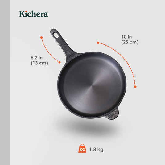 Pre-seasoned Cast Iron Super Smooth shallow fry pan with Long Handle, Naturally Non-stick , Induction Base omelette pan