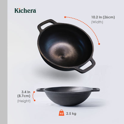 Onam Heritage Combo – Cast Iron Round Kadai (10"), Shallow Fry Pan & Round Kadai + Free Triply Thadka Pan
