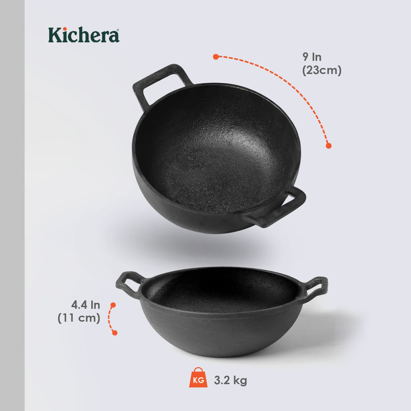 Kichera Pre-Seasoned Cast Iron Deep Kadai | 9 Inch