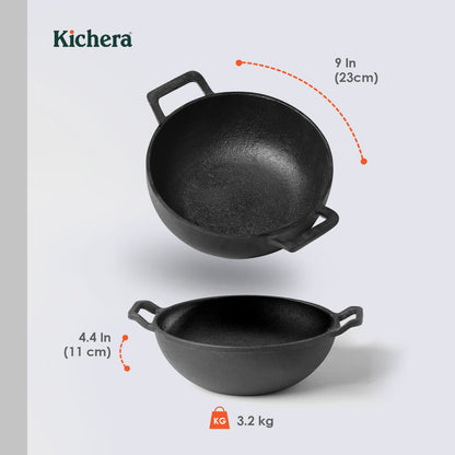 Kichera Pre-Seasoned Cast Iron Deep Kadai | 9 Inch