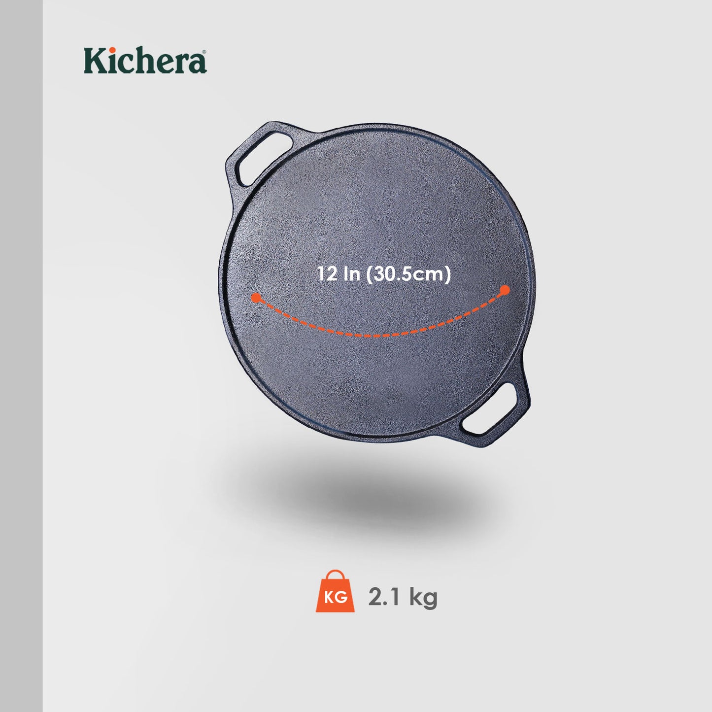 Pre-Seasoned 12 Inch Cast Iron Dosa Tawa with Double Handle, Induction Base, Naturally Non-Stick