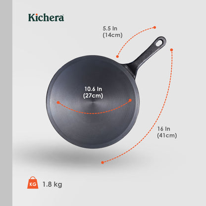 Pre-Seasoned 10 Inch Cast Iron Roti Tawa with Long Handle, Induction Base, Naturally Non-Stick