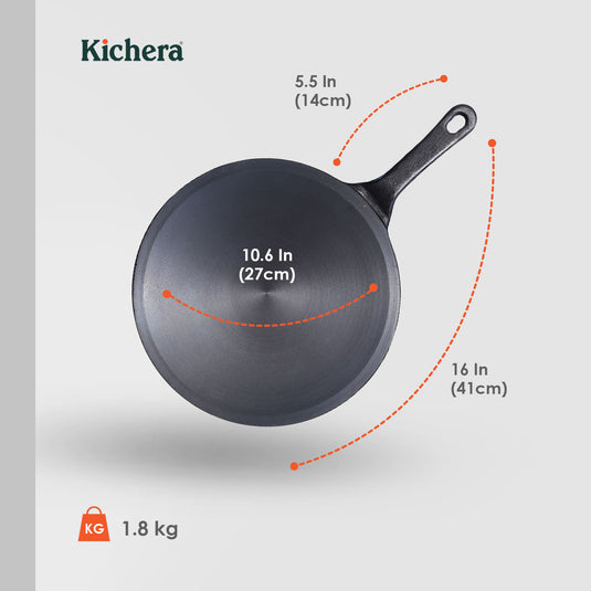 Pre-seasoned Cast Iron Super Smooth roti tawa with Long Handle, Induction Base,Naturally Non-stick