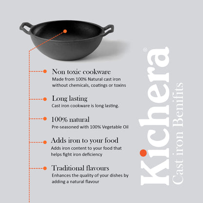 Kichera Pre-Seasoned Cast Iron Deep Kadai | 9 Inch