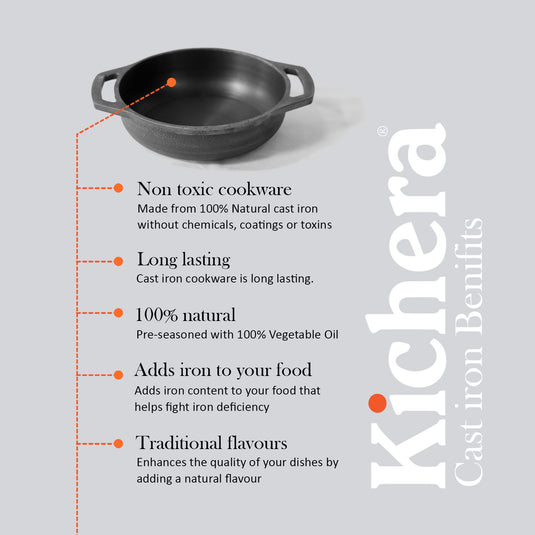 Pre-seasoned Cast Iron Super Smooth flat Base Kadai, Naturally Non-stick , Induction Base kadhai