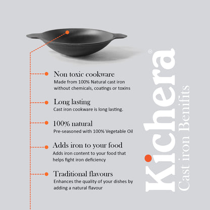 Kichera Pre-Seasoned Cast Iron Super Smooth Appam Pan | Naturally Non-Stick Appam Maker | Durable & Food-Safe Cookware
