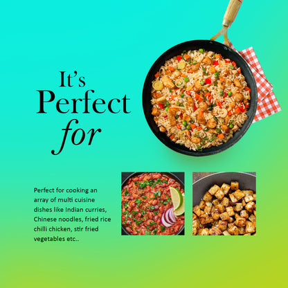 Kichera 11 Inch Pure Iron Wok with Wooden Handle |  Durable & Gas Stove Compatible