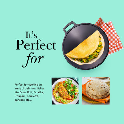 Pre-Seasoned Cast Iron Dosa Tawa | 11 Inch, Single Handle, Naturally Non-Stick & Induction Compatible