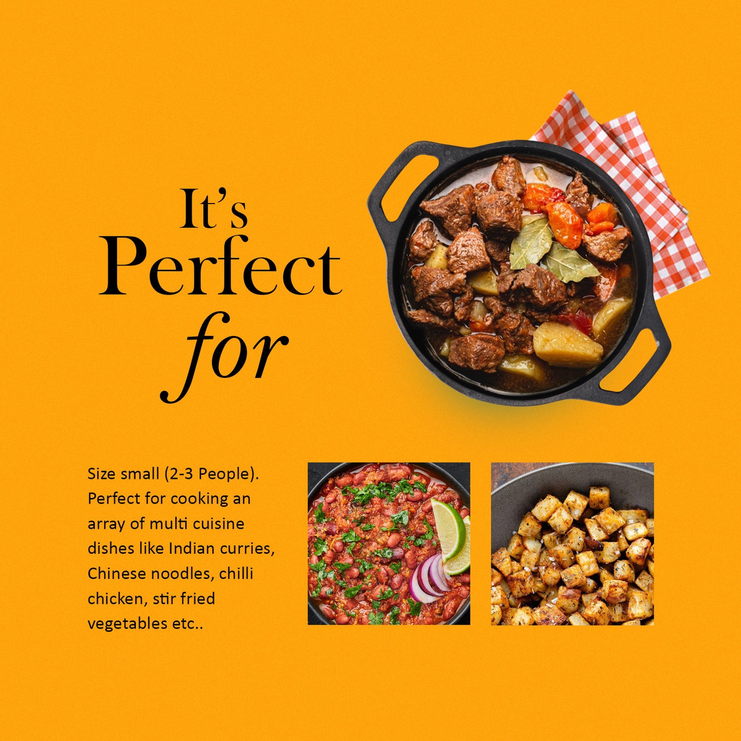 Pre-seasoned Cast Iron Round Bottom Kadhai 8 Inch – Super Smooth, Naturally Non-Stick & Best Non Toxic Cookware for Health